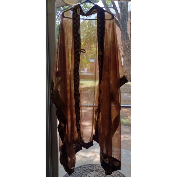 Mina Collection Kaftan Robe Mud Cloth Trim Copper Glow Rare Art to WearOne Size - Picture 6 of 16